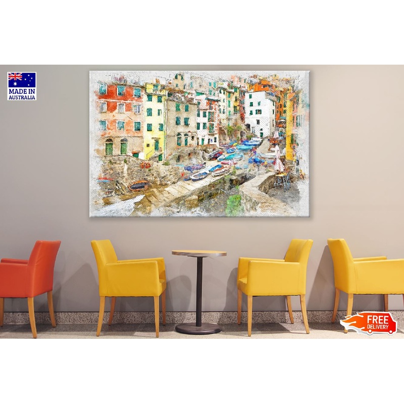 Boats on Canal Watercolor Painting Print 100% Australian Made