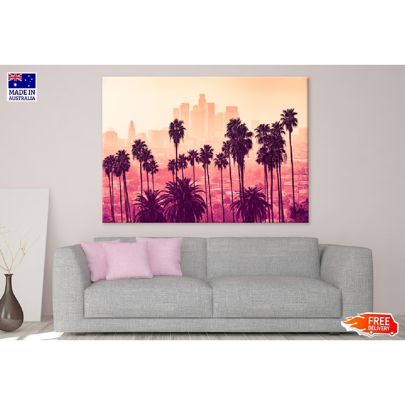 Palm Trees in Los Angeles City View Photograph Print 100% Australian Made