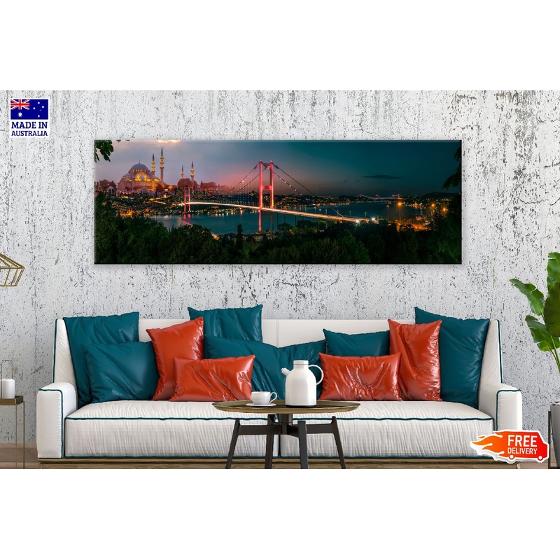 Panoramic Canvas Istanbul Bosphorus Bridge Night Photograph High Quality 100% Australian Made Wall Canvas Print Ready to Hang