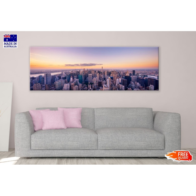 Panoramic Canvas New York City Aerial Sunset Photograph High Quality 100% Australian Made Wall Canvas Print Ready to Hang