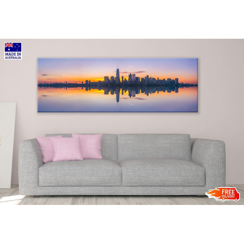 Panoramic Canvas New York City Skyline Reflections View High Quality 100% Australian Made Wall Canvas Print Ready to Hang
