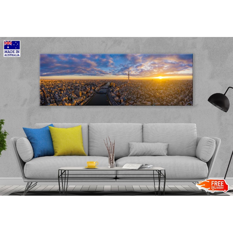 Panoramic Canvas Tokyo City & Sumida River View Photograph High Quality 100% Australian Made Wall Canvas Print Ready to Hang