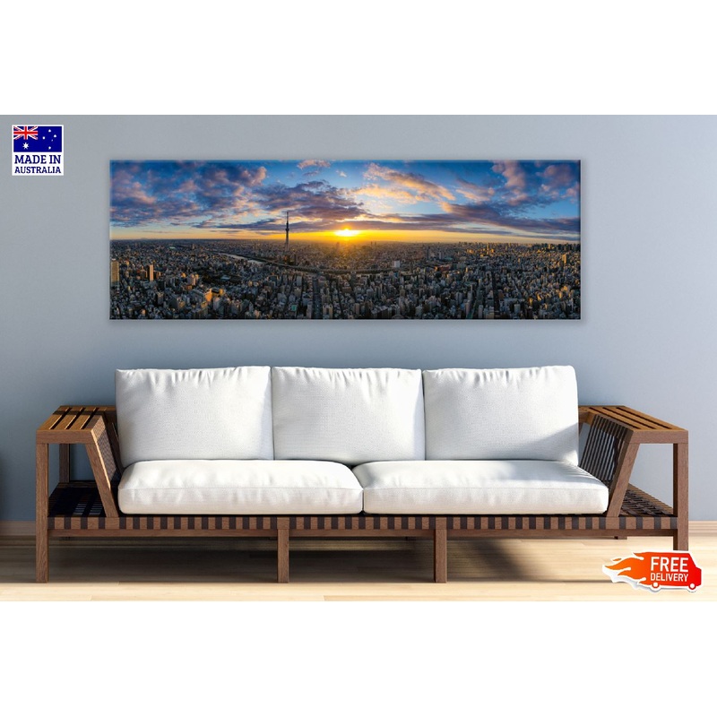 Panoramic Canvas Tokyo City Sunrise View in Japan High Quality 100% Australian Made Wall Canvas Print Ready to Hang