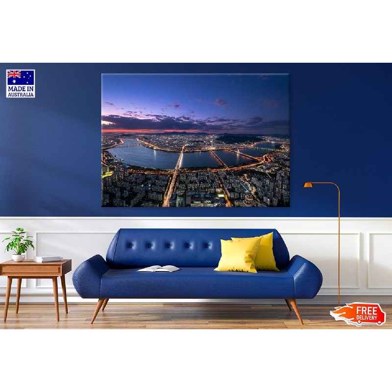 Seoul City Night Aerial View Photograph Print 100% Australian Made