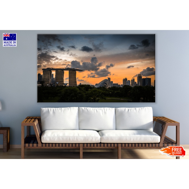 Singapore City and Marina bay Of Sunset In the Evening Print 100% Australian Made