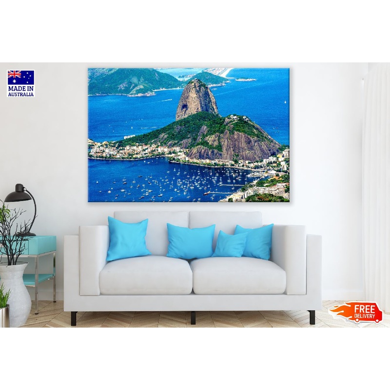 Sugarloaf Mountain Peak in Rio de Janeiro Aerial View Brazil Print 100% Australian Made