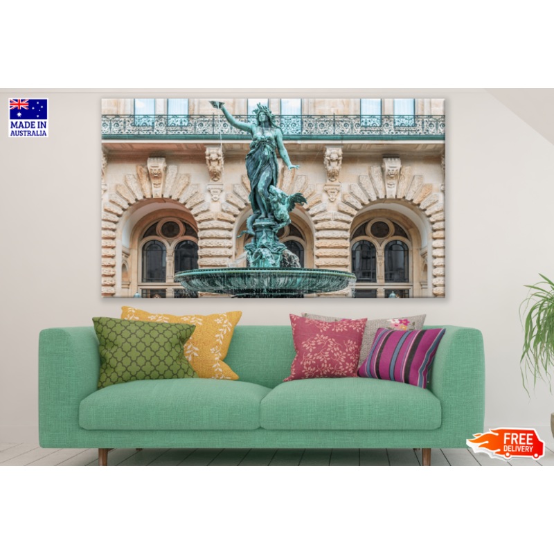 Town Hall In Hamburg Fountain Print 100% Australian Made