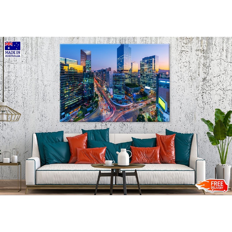 Traffic of Seoul City Night View Photograph Print 100% Australian Made