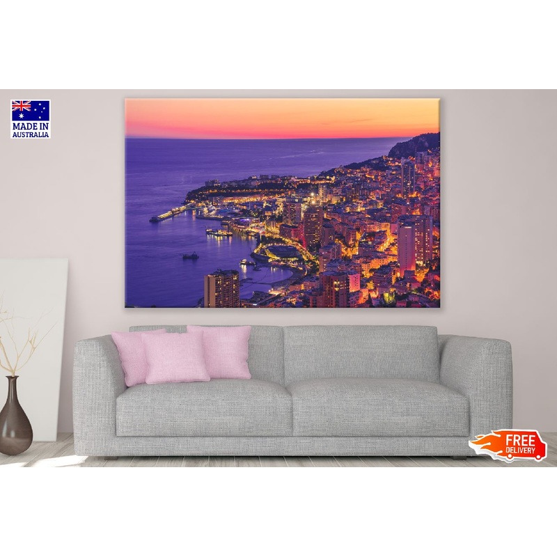 View of The City of Monaco on French Riviera Sunset Print 100% Australian Made