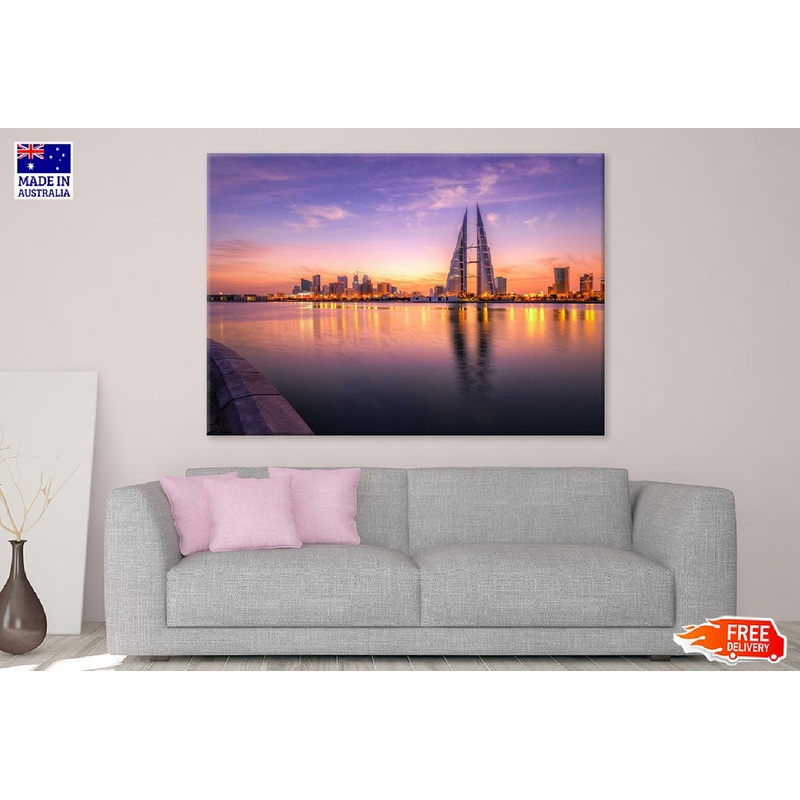 Manama City Skyline Sea Sunset Photograph Print 100% Australian Made