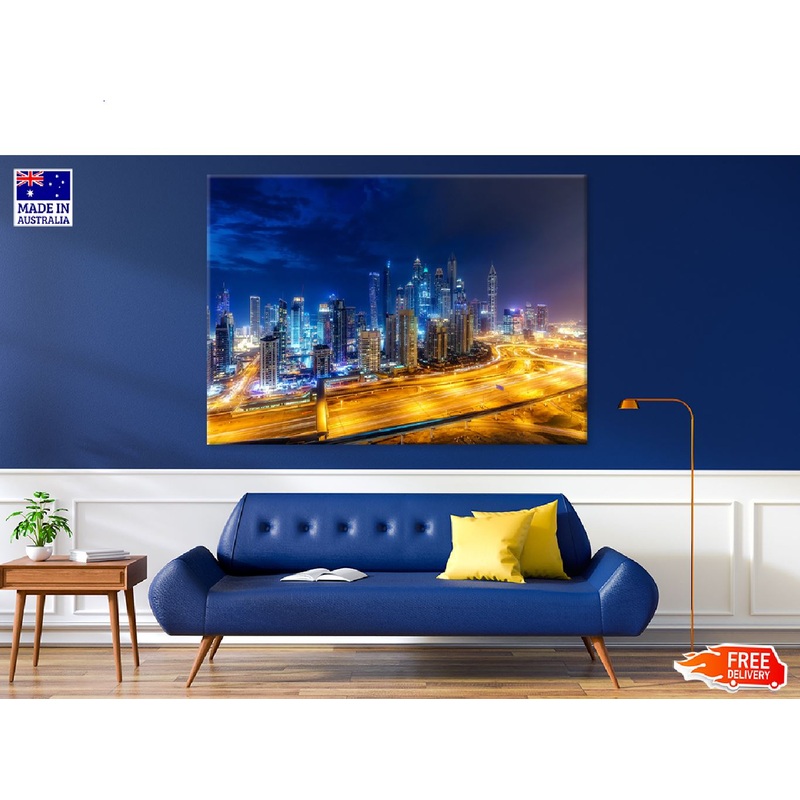 Nighttime Skyline Highways Photograph Dubai Print 100% Australian Made