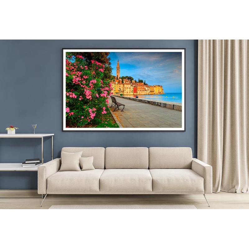 Old Town of Rovinj with Beautiful Pink Oleander Flowers Home Decor Premium Quality Poster Print Choose Your Sizes