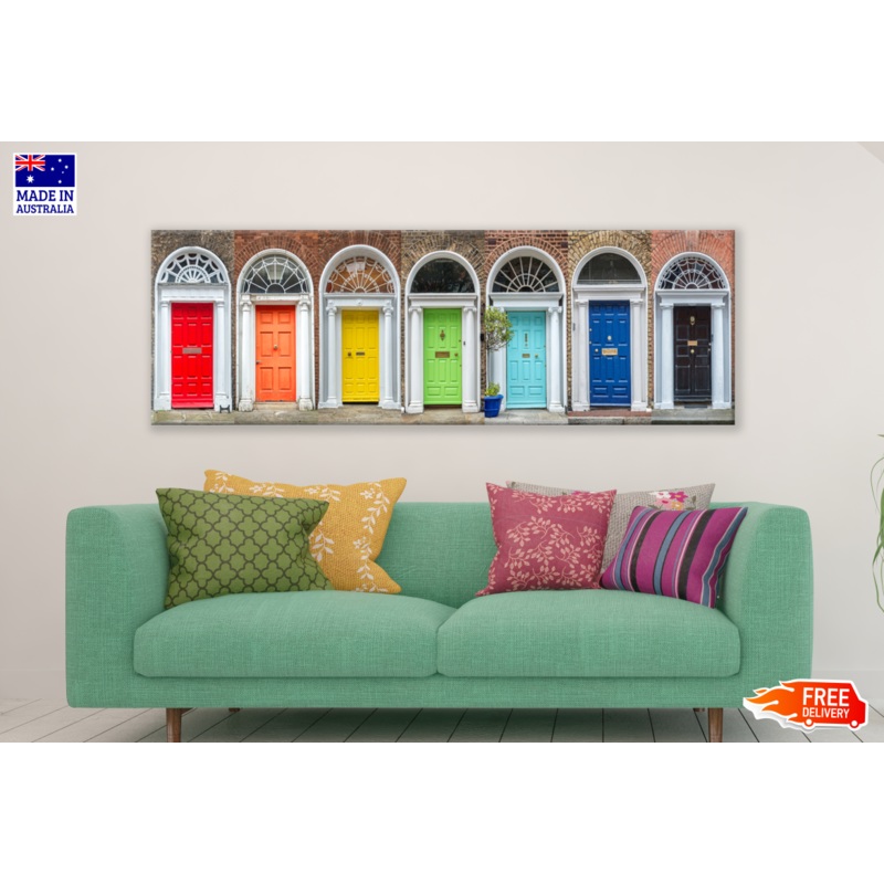 Panoramic Canvas Colourful Doors High Quality 100% Australian made wall Canvas Print ready to hang