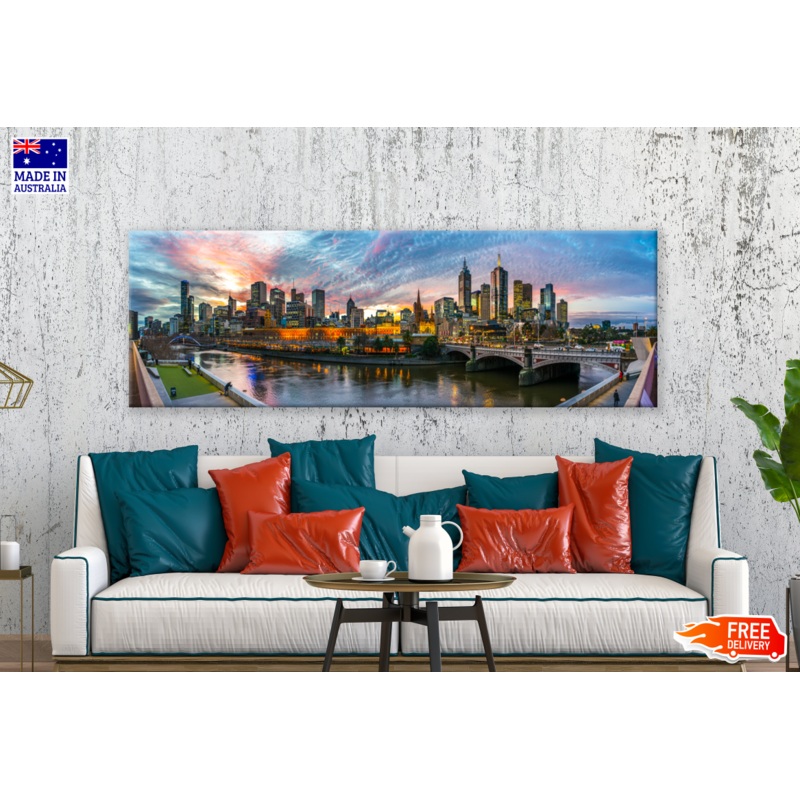 Panoramic Canvas Melbourn CityScape High Quality 100% Australian made wall Canvas Print ready to hang