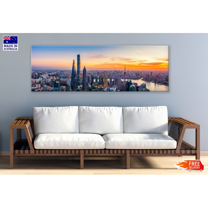Panoramic Canvas Shanghai City View Photograph High Quality 100% Australian Made Wall Canvas Print Ready to Hang