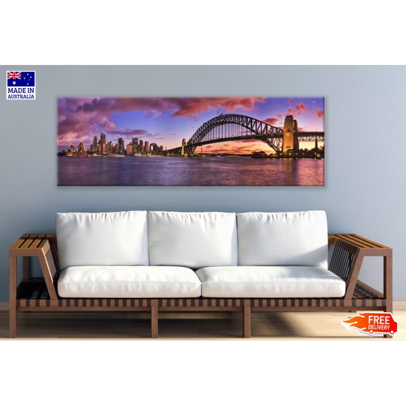 Panoramic Canvas Sydney Harbour Bridge & Opera House Sunset High Quality 100% Australian made wall Canvas Print ready to hang