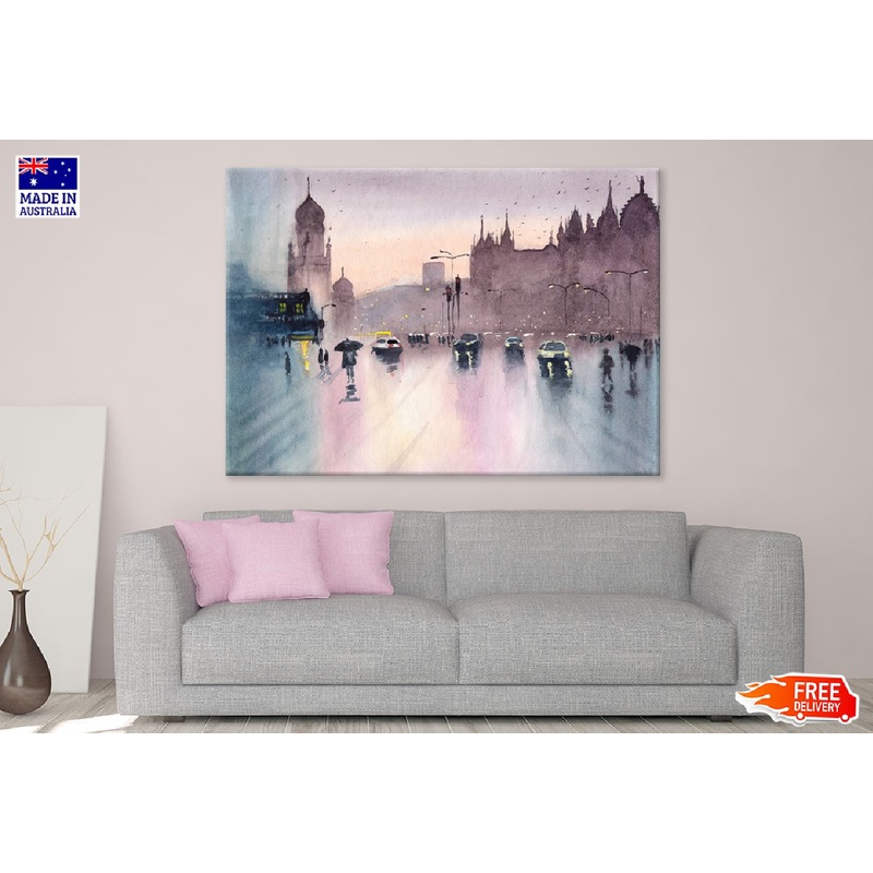 Rainy Cityscape Watercolor Painting Mumbai Print 100% Australian Made