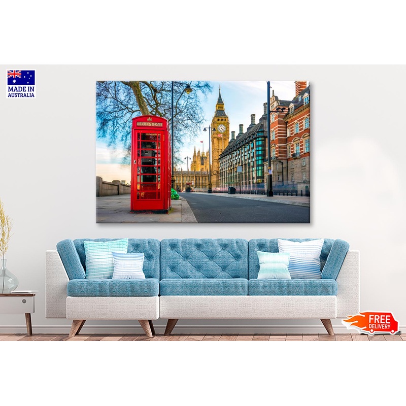 Red Telephone Box with The Big Ben Wall Art Decor 100% Australian Made