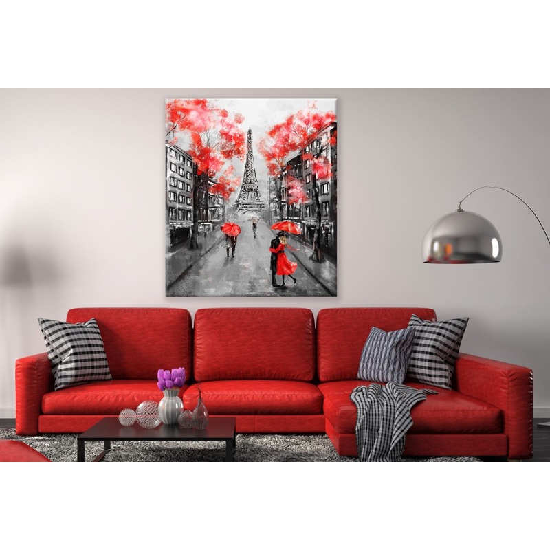 Romantic Paris Rainy Day Black Red White Painting Print 100% Australian Made