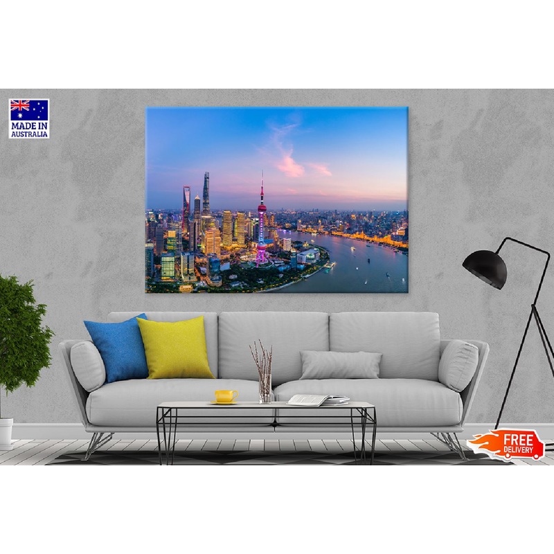 Shanghai Skyline View Night Photograph China Print 100% Australian Made