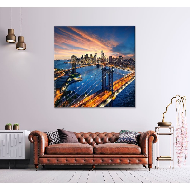 Square Canvas Brooklyn Bridge Sunset View Photograph High Quality Print 100% Australian Made