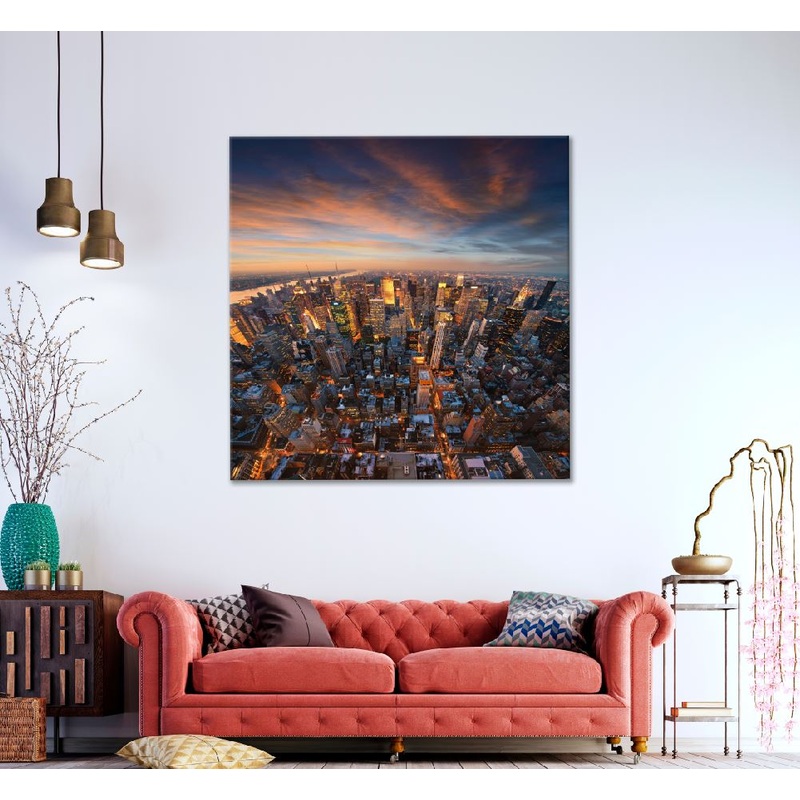 Square Canvas New York City Skyline Sunset Photograph High Quality Print 100% Australian Made