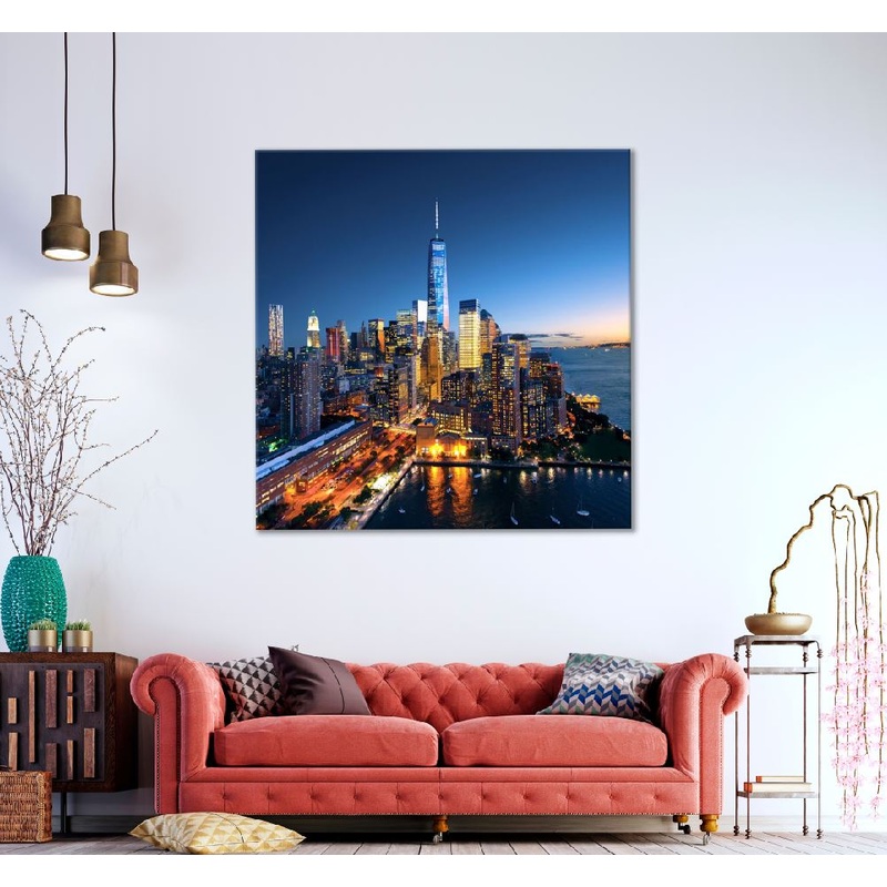 Square Canvas New York Manhattan City Night Photograph High Quality Print 100% Australian Made