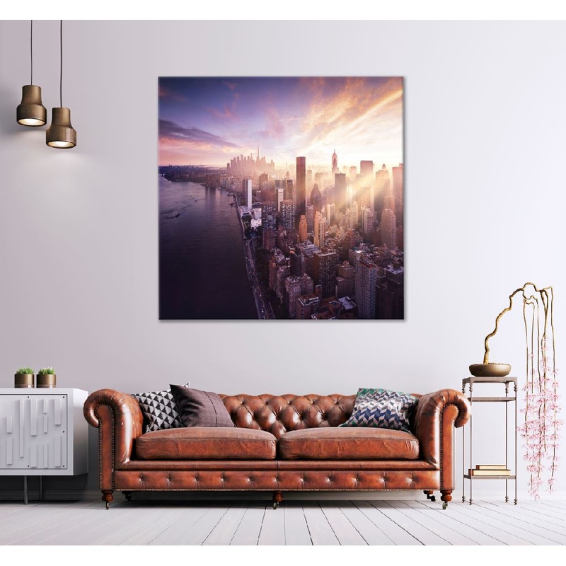 Square Canvas Sunset Over Manhattan City View Photograph High Quality Print 100% Australian Made