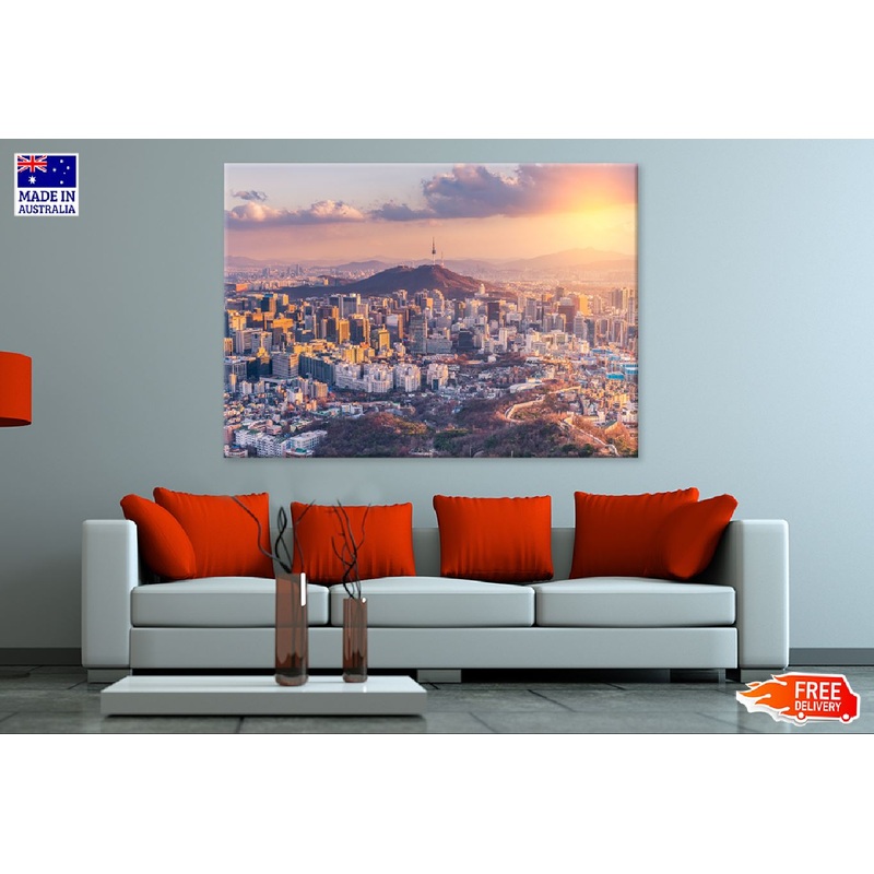 Sunset at Seoul City Skyline View Photograph Print 100% Australian Made