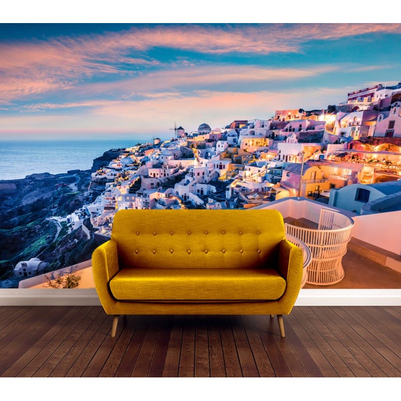 Wallpaper Murals Peel and Stick Removable Greek Resort Oia Evening view of Santorini Iisland High Quality