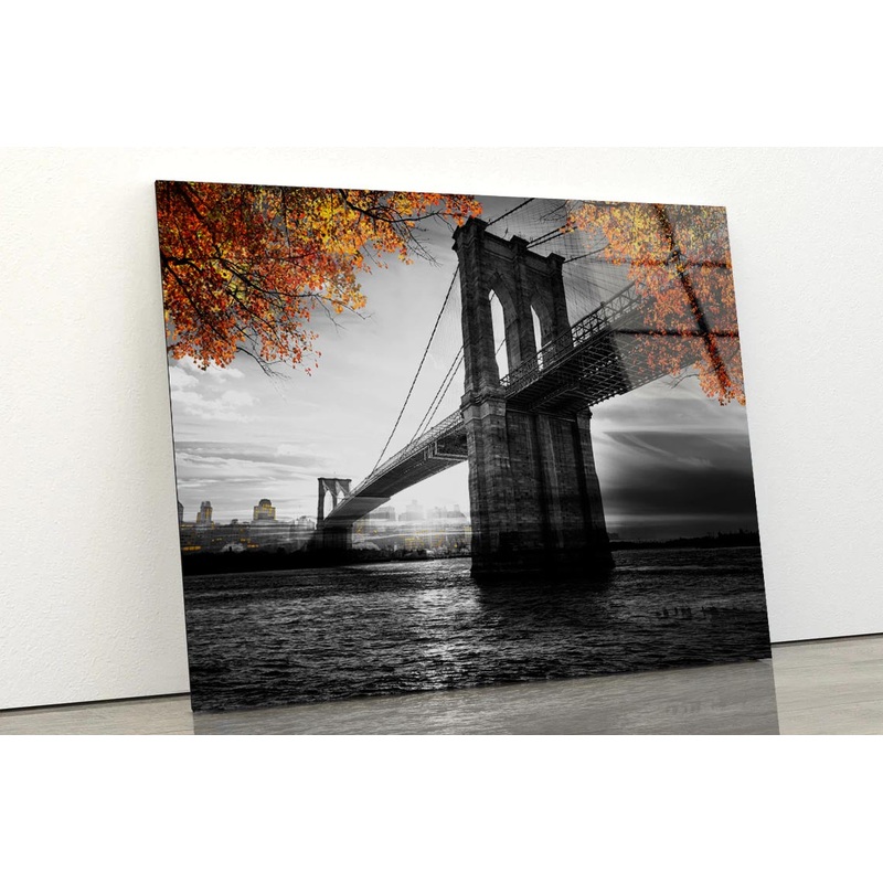 B&W Brooklyn Bridge Acrylic Glass Print Tempered Glass Wall Art 100% Made in Australia Ready to Hang