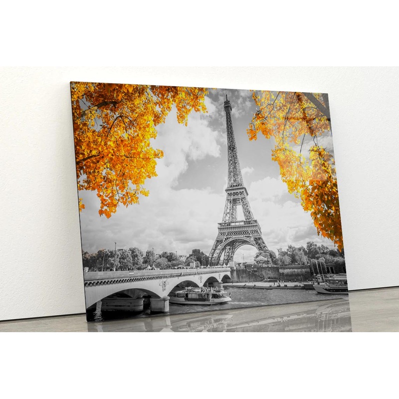 B&W Golden Eiffel Tower Acrylic Glass Print Tempered Glass Wall Art 100% Made in Australia Ready to Hang