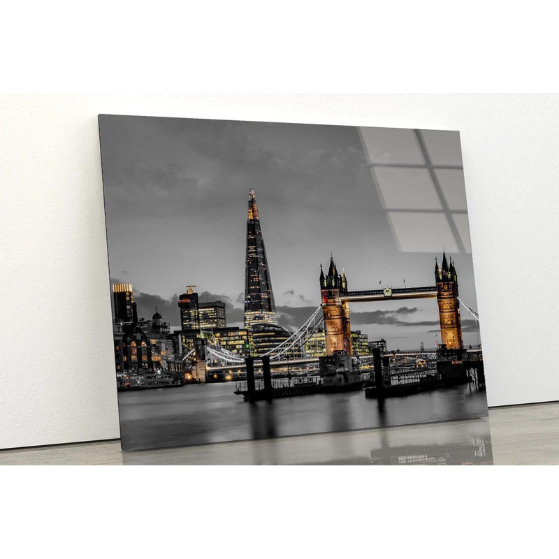 B&W London Bridge & City Acrylic Glass Print Tempered Glass Wall Art 100% Made in Australia Ready to Hang