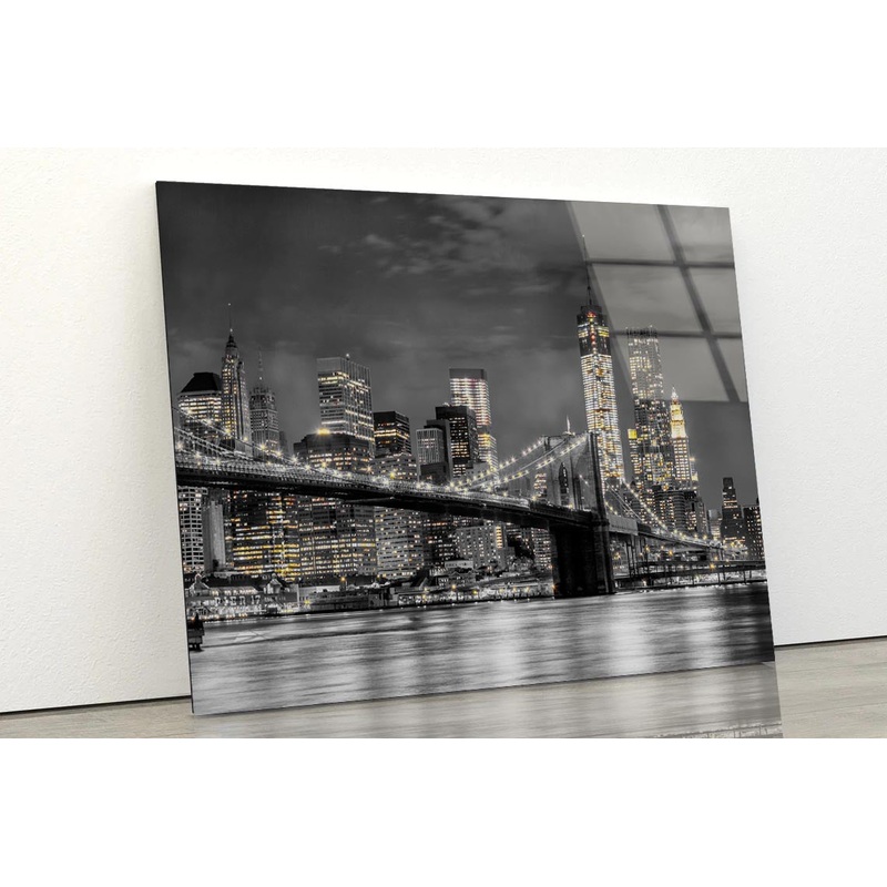 B&W Night City With Lights Acrylic Glass Print Tempered Glass Wall Art 100% Made in Australia Ready to Hang