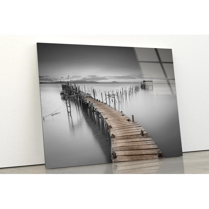 B&W Peaceful Ancient Pier Acrylic Glass Print Tempered Glass Wall Art 100% Made in Australia Ready to Hang