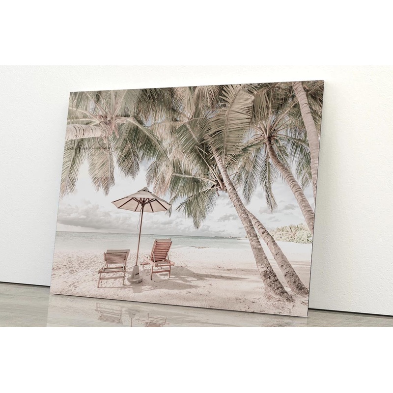 Beach Hut & Palm Trees Acrylic Glass Print Tempered Glass Wall Art 100% Made in Australia Ready to Hang