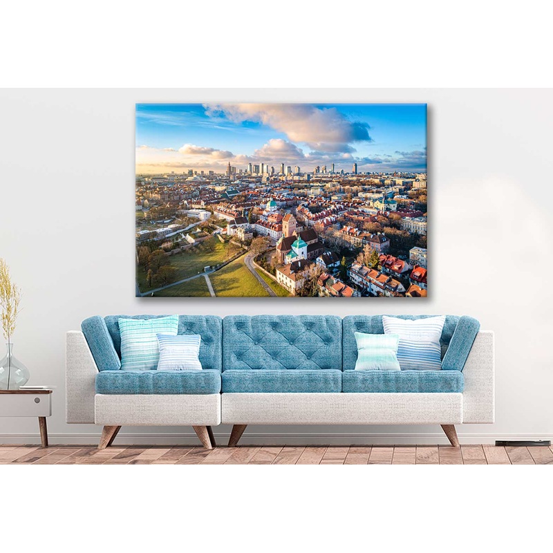 Bella Home Warszawa City View From Drone City Print Canvas Ready to hang