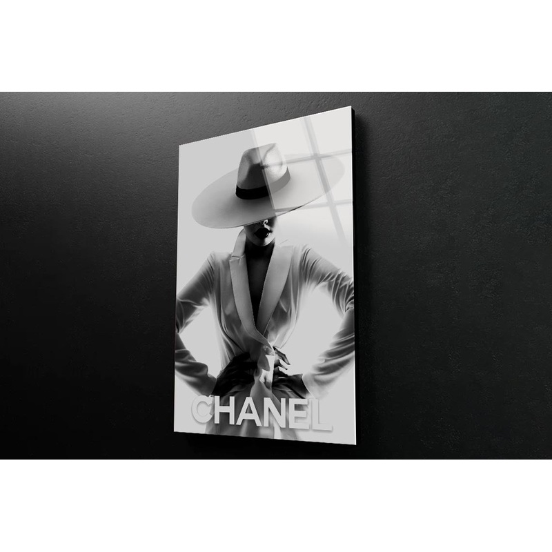 Black And White Lady with Hat 3D Design Acrylic Glass Print Tempered Glass Wall Art 100% Made in Australia Ready to Hang