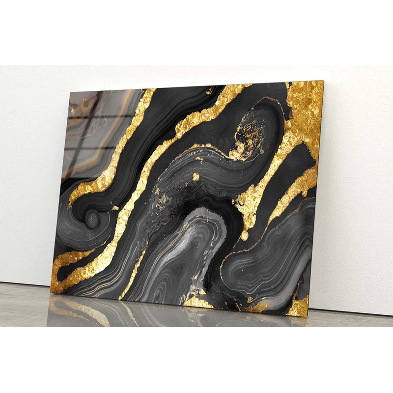 Black Fluid Marble Abstract Acrylic Glass Print Tempered Glass Wall Art 100% Made in Australia Ready to Hang