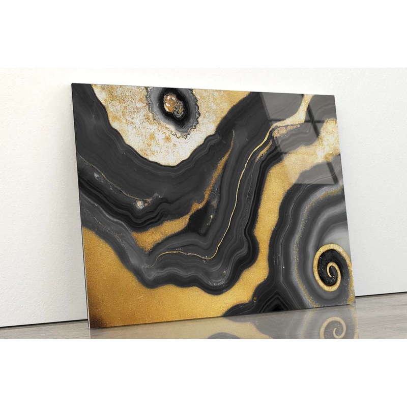 Black & Gold Abstract Acrylic Glass Print Tempered Glass Wall Art 100% Made in Australia Ready to Hang