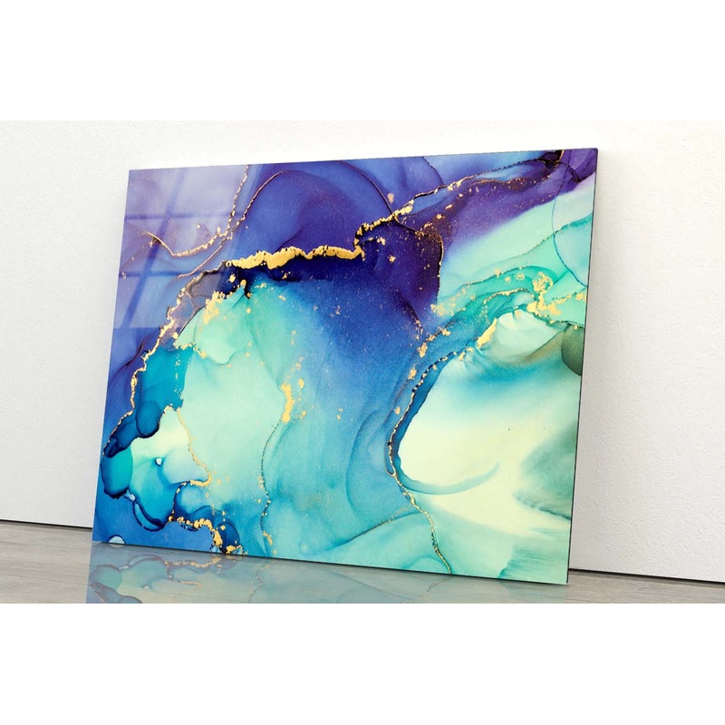 Blue Mixing Alcohol Ink Acrylic Glass Print Tempered Glass Wall Art 100% Made in Australia Ready to Hang