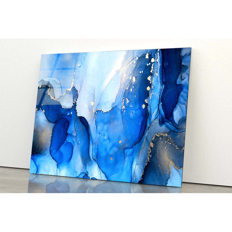 Blue Translucent Alcohol Ink Acrylic Glass Print Tempered Glass Wall Art 100% Made in Australia Ready to Hang