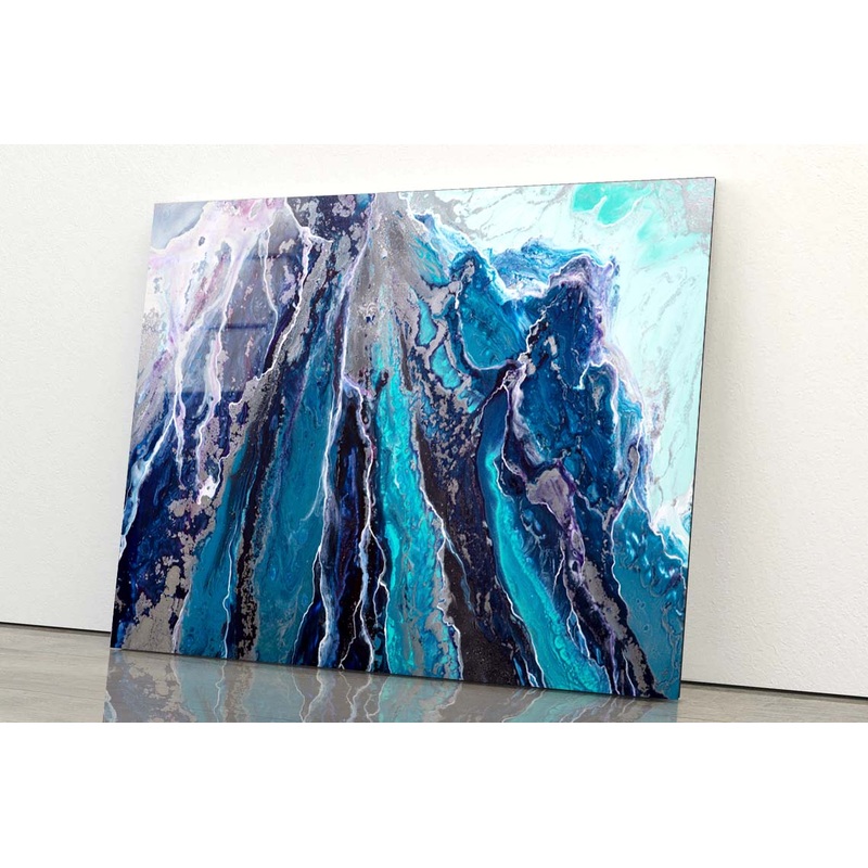 Dark Blue Abstract Painting Acrylic Glass Print Tempered Glass Wall Art 100% Made in Australia Ready to Hang
