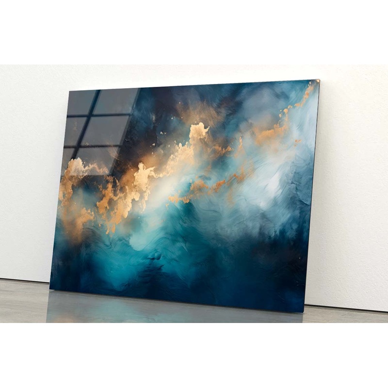 Dark Blue and Gold Abstract Acrylic Glass Print Tempered Glass Wall Art 100% Made in Australia Ready to Hang