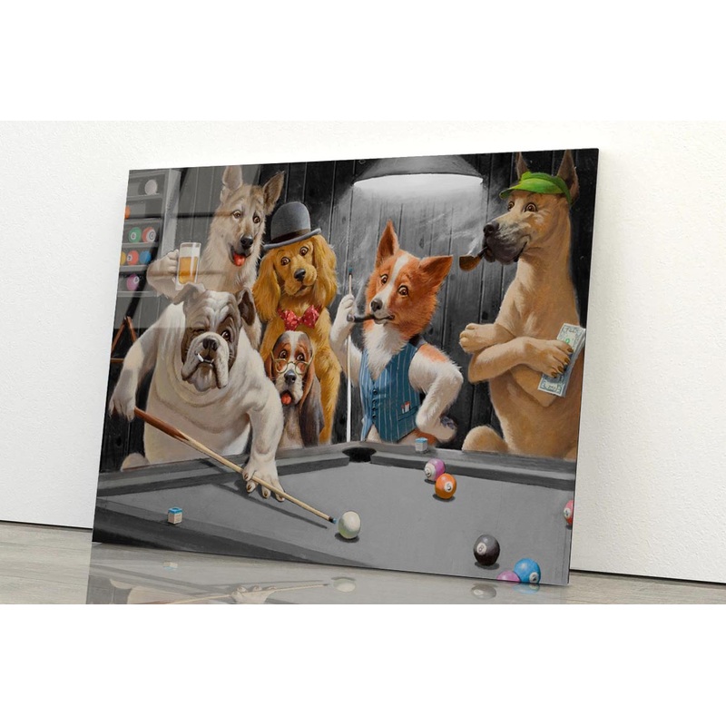 Dogs Playing Pool Acrylic Glass Print Tempered Glass Wall Art 100% Made in Australia Ready to Hang