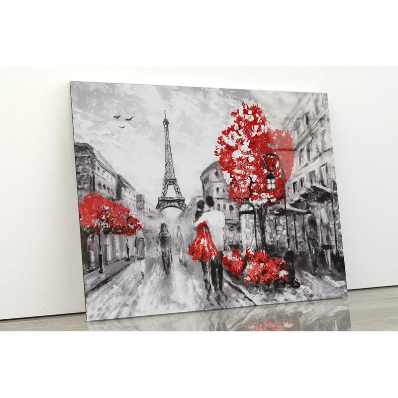 Eiffel Tower & Red Trees Acrylic Glass Print Tempered Glass Wall Art 100% Made in Australia Ready to Hang