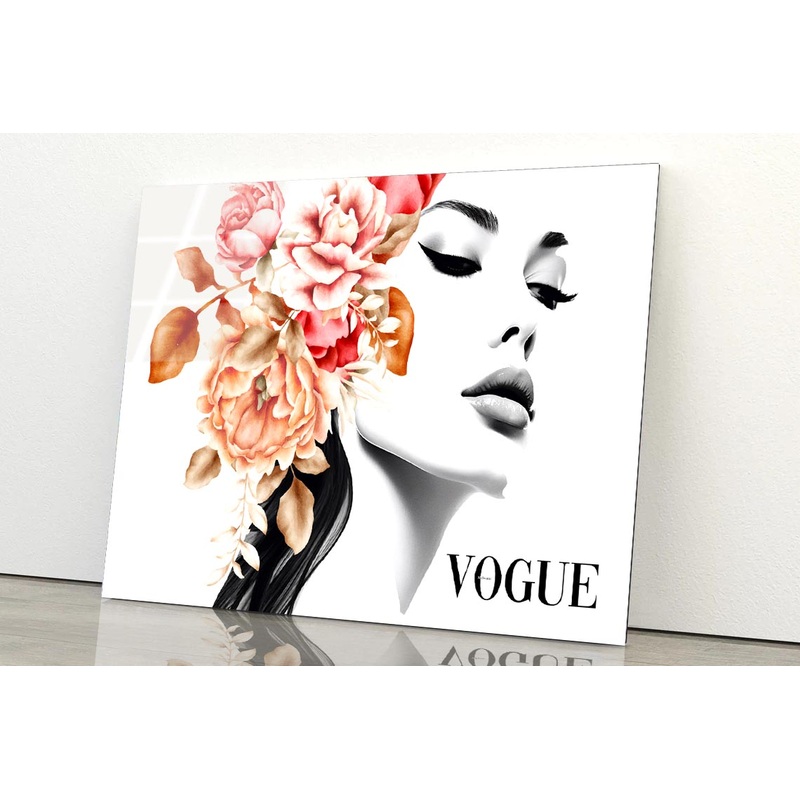 Girl With Flowers Head Acrylic Glass Print Tempered Glass Wall Art 100% Made in Australia Ready to Hang