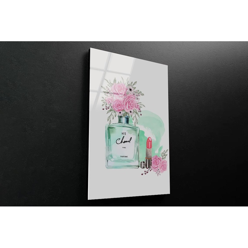 Green Perfume with Lipstick 3D Design Acrylic Glass Print Tempered Glass Wall Art 100% Made in Australia Ready to Hang
