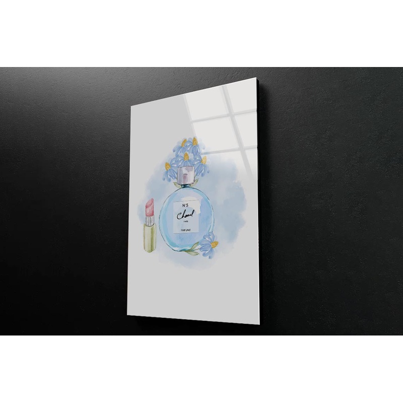 Light Blue Perfume with Lipstick 3D Design Acrylic Glass Print Tempered Glass Wall Art 100% Made in Australia Ready to Hang