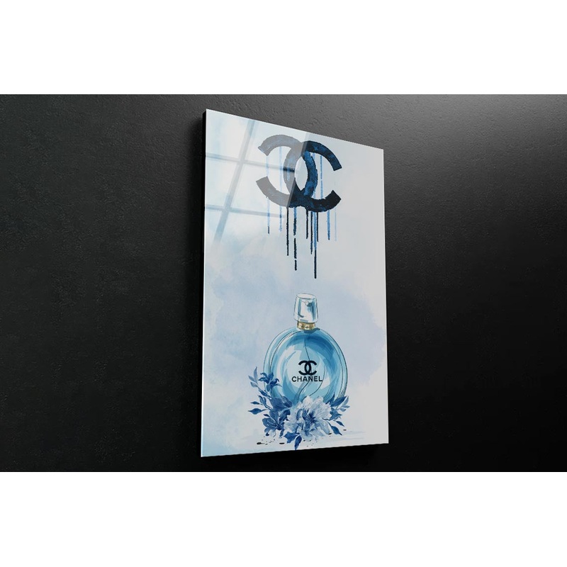 Luxury Blue Colored Perfume with Flowers 3D Design Acrylic Glass Print Tempered Glass Wall Art 100% Made in Australia Ready to Hang